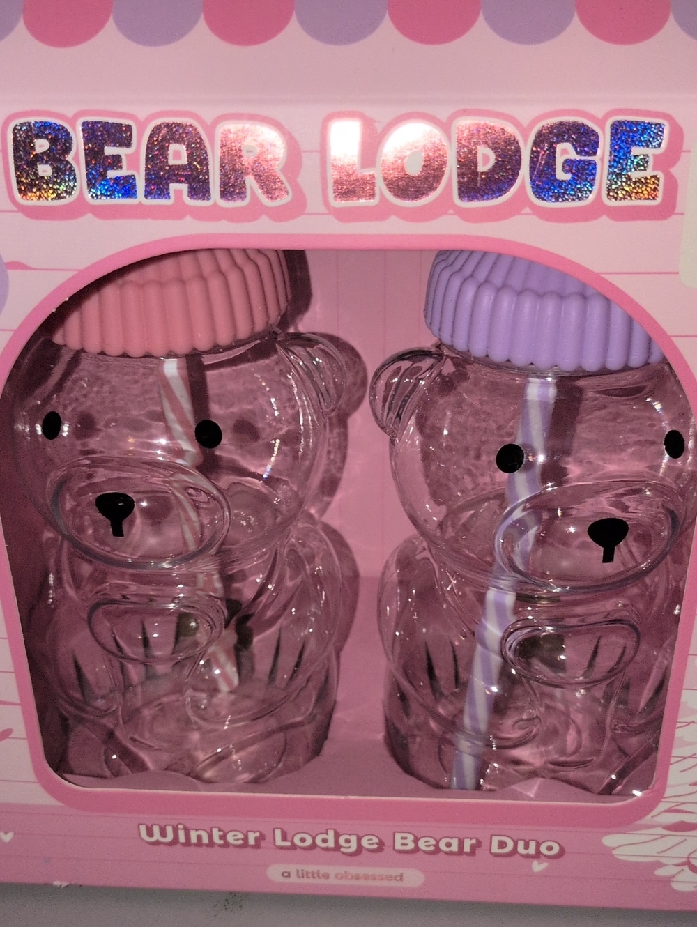 Winter Lodge Bear Duo - Pink and Purple 2 Pack Straw Cup Set